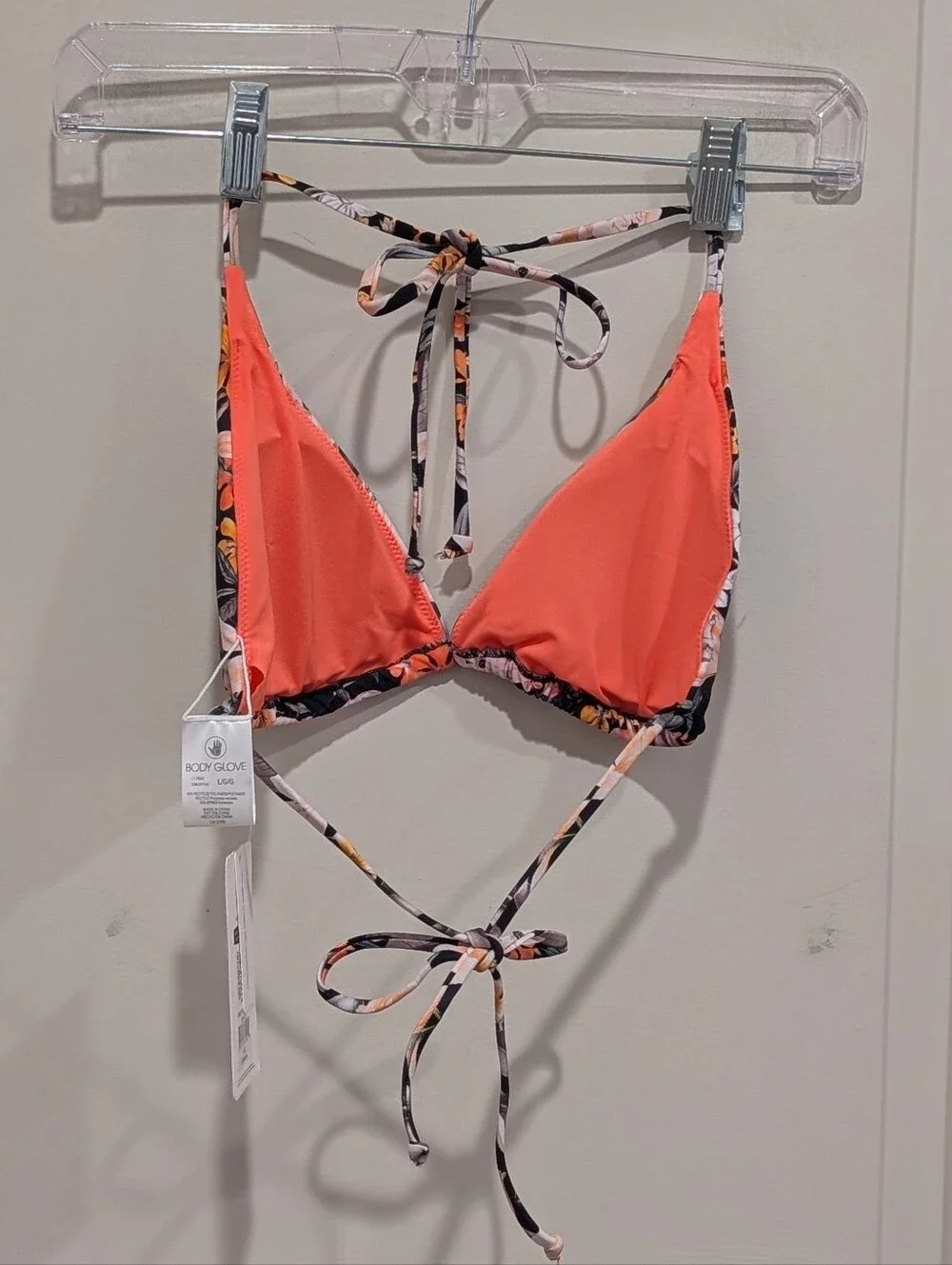 Body Glove Black & Peach Floral Tie-Back Bikini Top Size Large